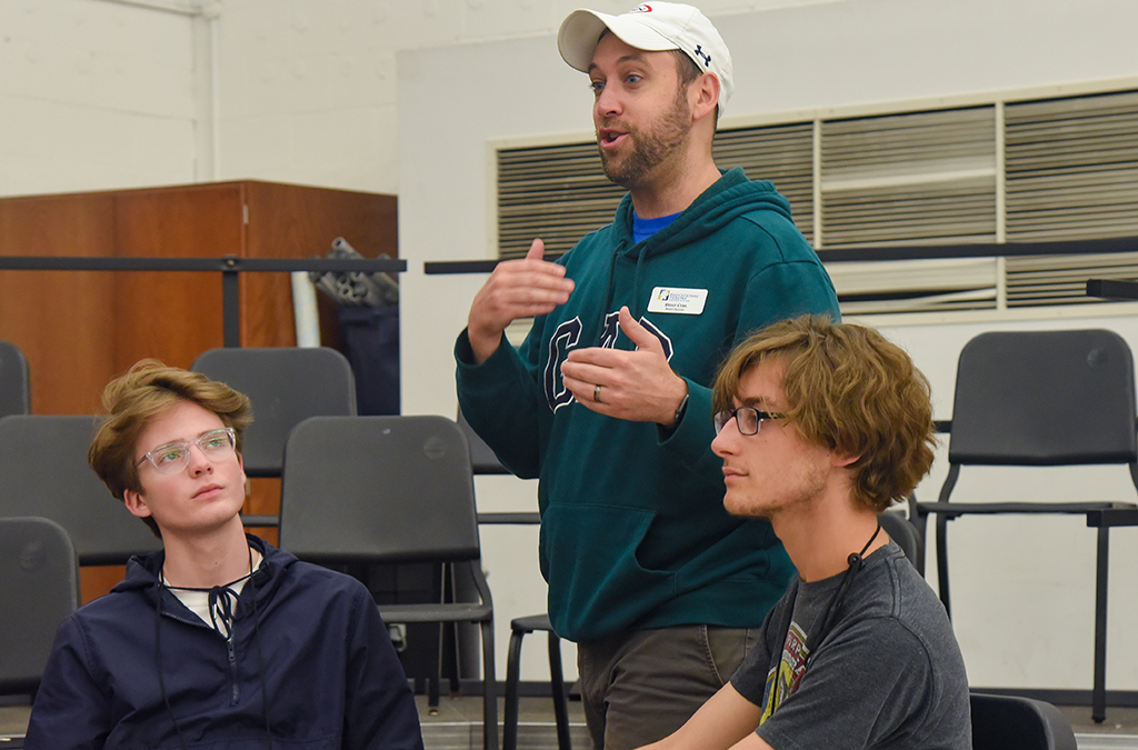Max Reinert, director Brian Curl, and Jared Goudsmit in rehearsal at the 2019 ITF.