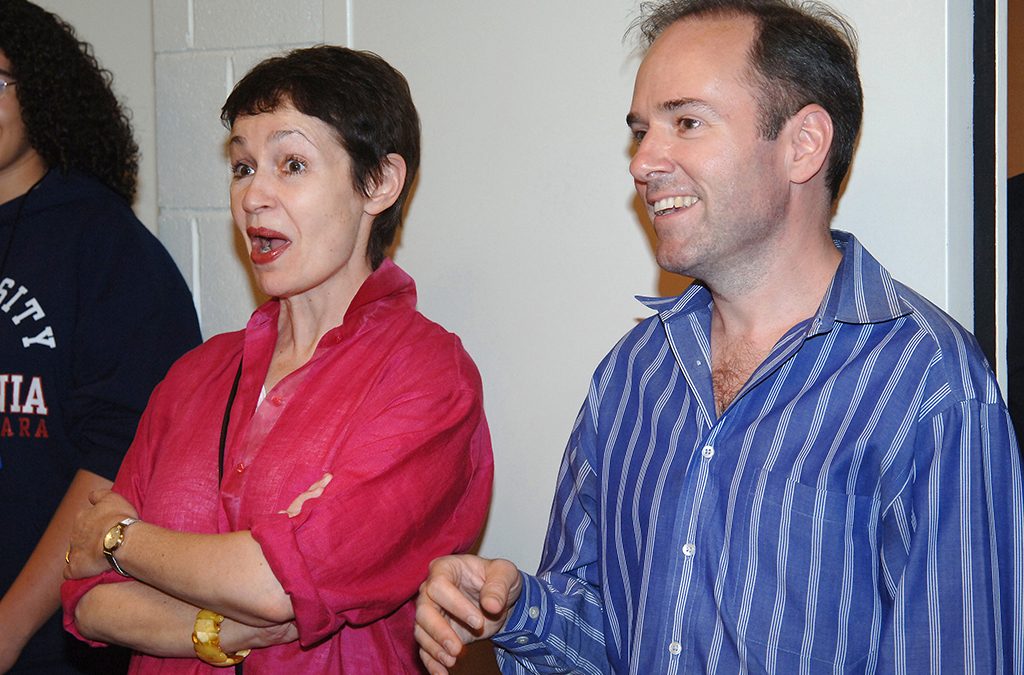 Ragtime creators Lynn Ahrens and Stephen Flaherty visit backstage with the cast of their show at the 2005 International Thespian Festival.
