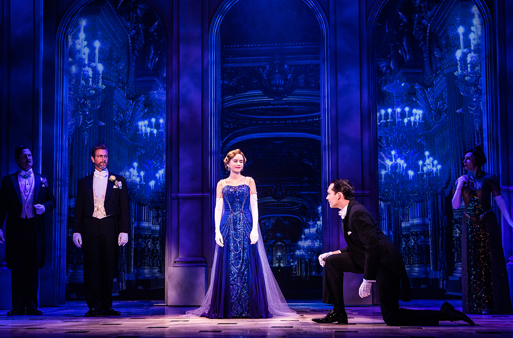 Lila Coogan, Stephen Brower, and the company of the national tour of Anastasia.