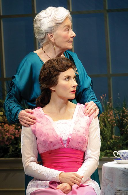 Catherine Zuber used a different color palette for Laura Benanti (with Rosemary Harris) in Lincoln Center Theater's production of My Fair Lady.