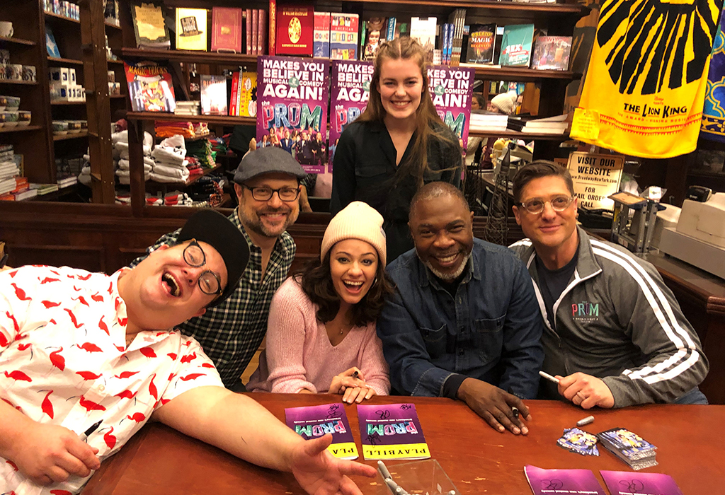 Alaina Bozarth (top center) joined The Prom cast and creative team members Josh Lamon, Isabelle McCalla, Michael Potts, and Christopher Sieber at a CD signing before the show.