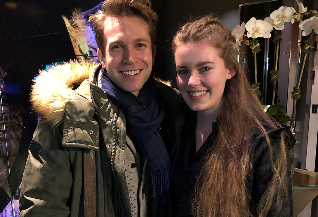 The Prom co-producer Joe Grandy with Alaina Bozarth, winner of the show's "Dance With You" contest.
