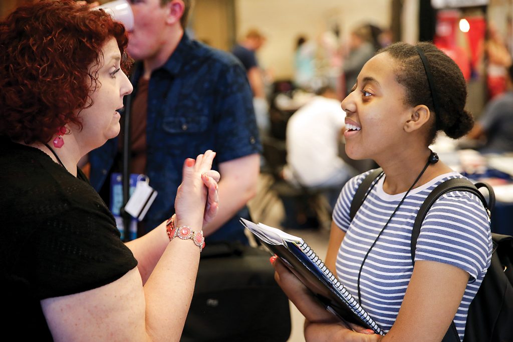 Suzanne Deranek of St. Mary's University spoke to Thespians about opportunities at ITF 2017.