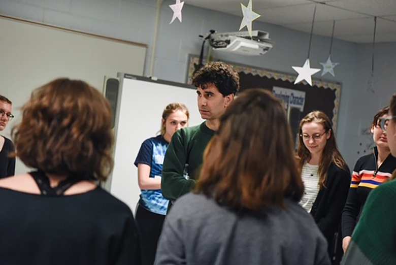 John Cariani used improv exercises to teach playwriting concepts at Indian River High School.