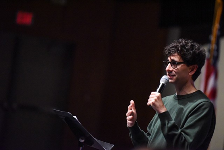 John Cariani addressed the Indian River Thespians during their May 2019 induction ceremony.