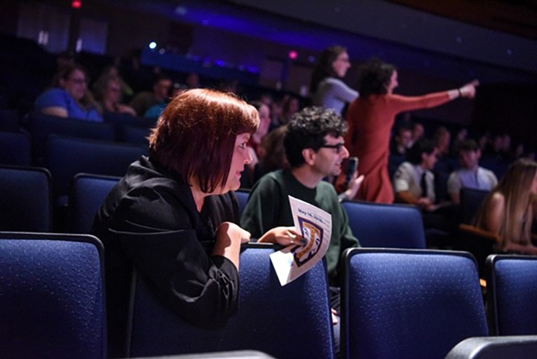 Kristie Fuller with Almost, Maine playwright John Cariani at the Indian River High School May 2019 Thespian induction ceremony. Photo by Amanda Morrison.
