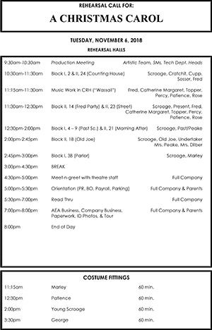 Sample daily rehearsal schedule