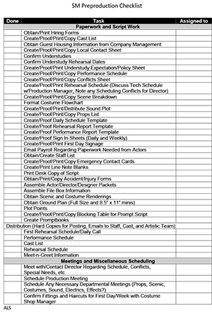 Download a sample preproduction checklist for a professional production.