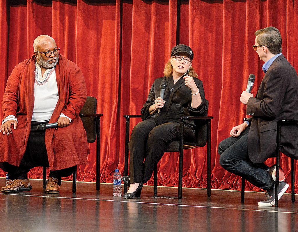Purple Dreams talkback with Thespian Troupe Director Corey Mitchell, film producer Robin Grey and, and EdTA Deputy Director Douglas Berlon.