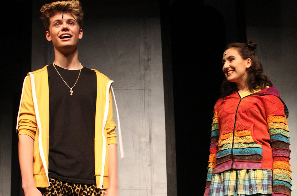 Oshen Parris-Austin as Jake and Caitie Connelly as Christine in South Eugene High School's production of Be More Chill.