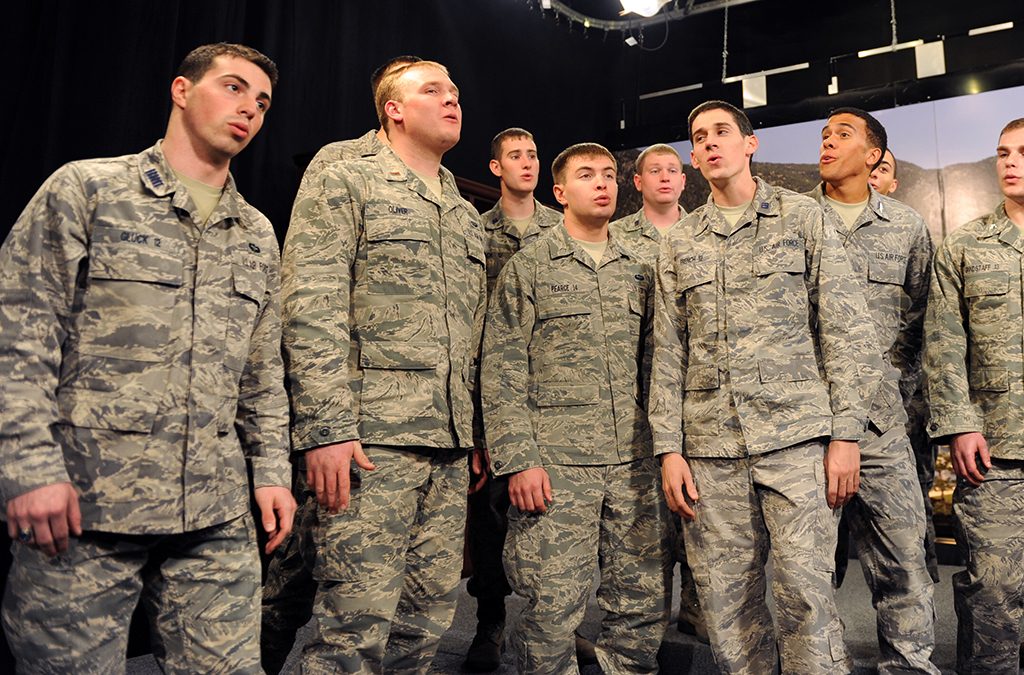 Julian Gluck (far left) with the a cappella group In the Stairwell. Photo courtesy of the United States Air Force Academy.