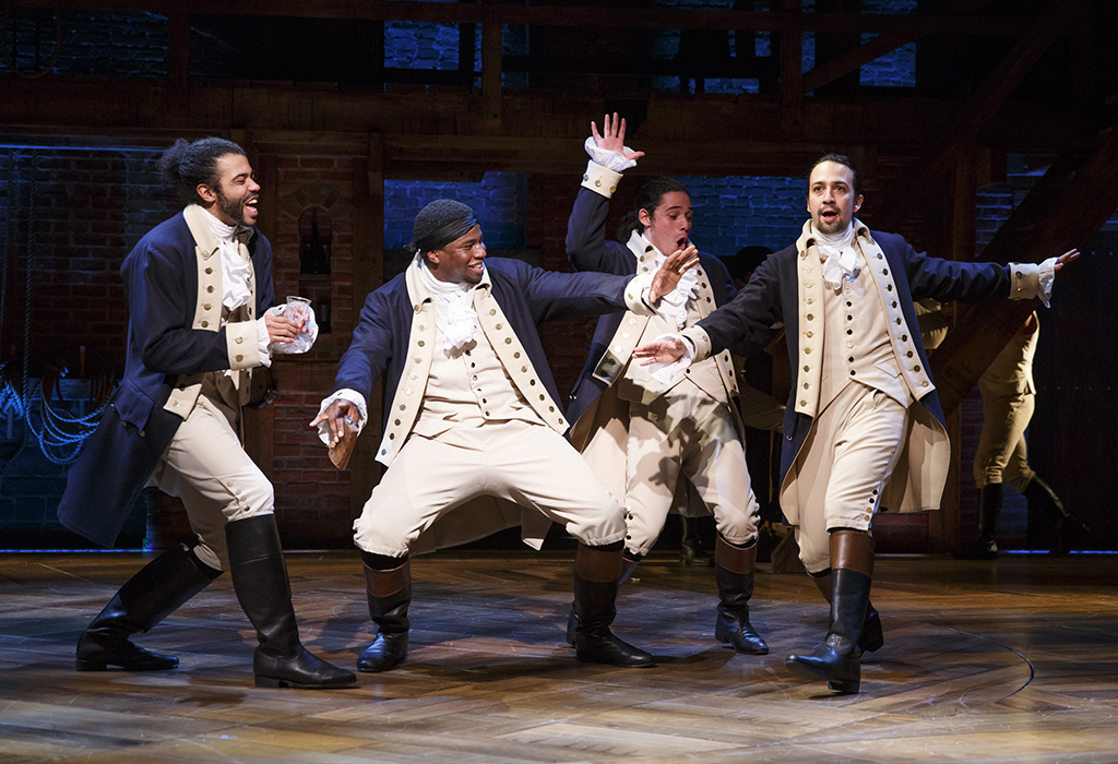 Daveed Diggs, Okieriete Onaodowan, Anthony Ramos, and Lin-Manuel Miranda in Hamilton.