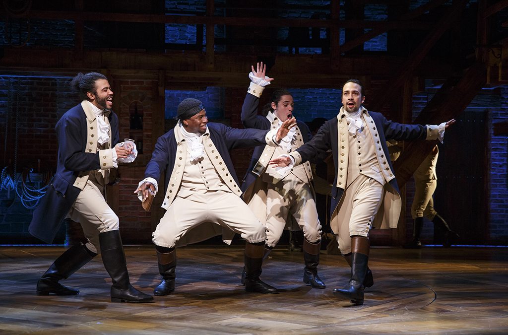Daveed Diggs, Okieriete Onaodowan, Anthony Ramos, and Lin-Manuel Miranda in Hamilton.