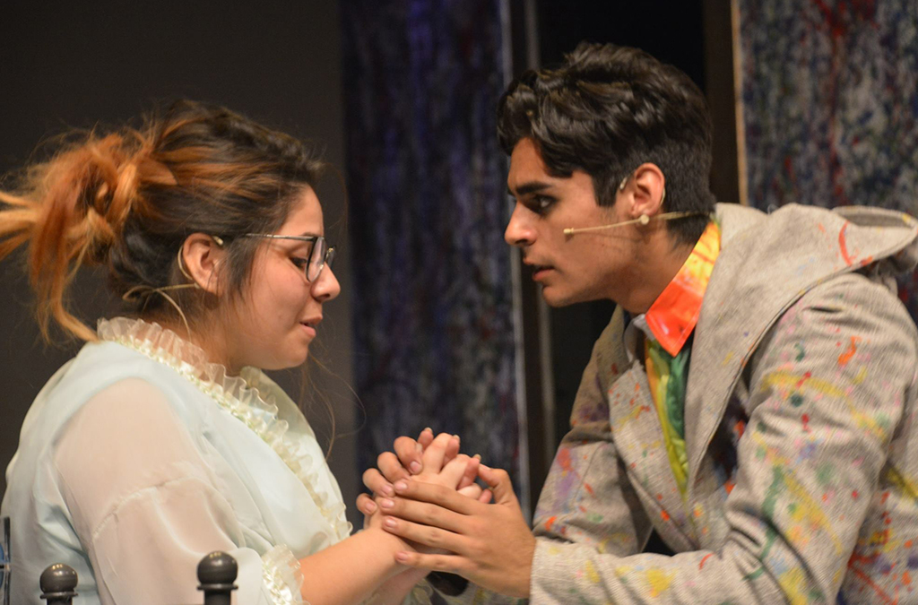 Jessica Angulo as Gertrude and Nathan Ayala in the title role in Garden City High School's production of Hamlet. Photo by Karime Loya.