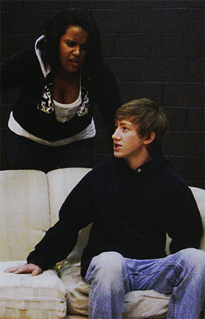 R.J. Harding in classroom scene work with Rachel Ward at Ola High School.