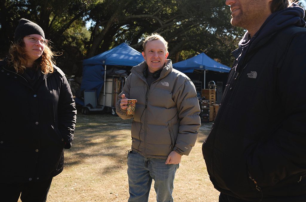 Writer Laura Jacqmin, director Jeff Rosenberg, and producer John Hermann on set for We Broke Up.