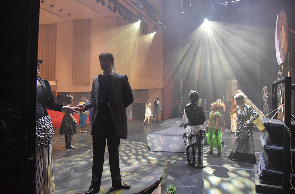 A view from the wings as the Thespians of North Penn H.S. (Lansdale, Pa.) enjoy last-minute rehearsal time for A Midsummer Night's Dream.