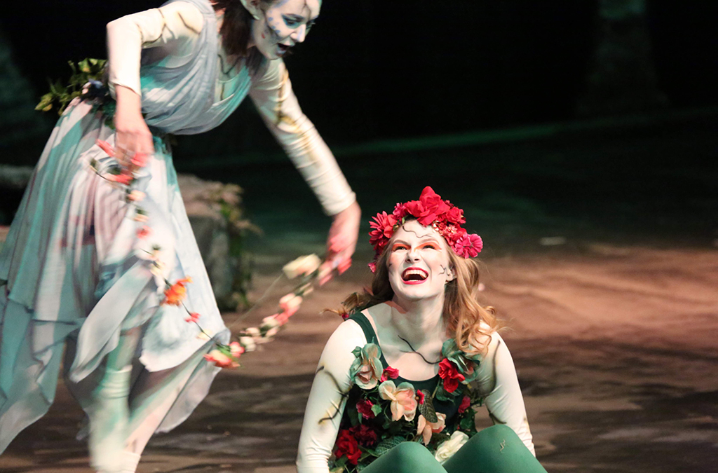 Kelsey Kerr and Alyssa Marchant in Rex Putnam High School's production of A Midsummer Night's Dream.