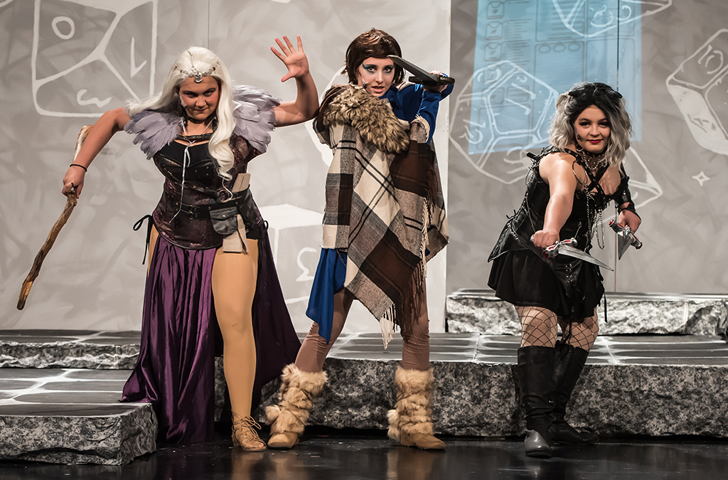 Lydia Holterman, McKenna Hendershott, and Ava Rusbacky in St. Charles High School’s production of She Kills Monsters.