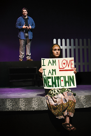 Dan Stewart and Isabella Fedele of Thespian Troupe 439 perform 26 Peblles at Parkland High School in Allentown, Pa. 
