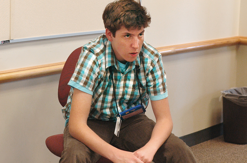 Max Posner in rehearsal for the Thespian Playworks staged reading of The War on Safety at the 2007 International Thespian Festival.