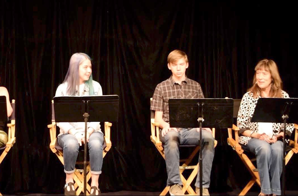 Samantha Squires (left) at the staged reading of her play with her teacher and mentor Laurie Thomas. Photo courtesy of Samantha Squires.