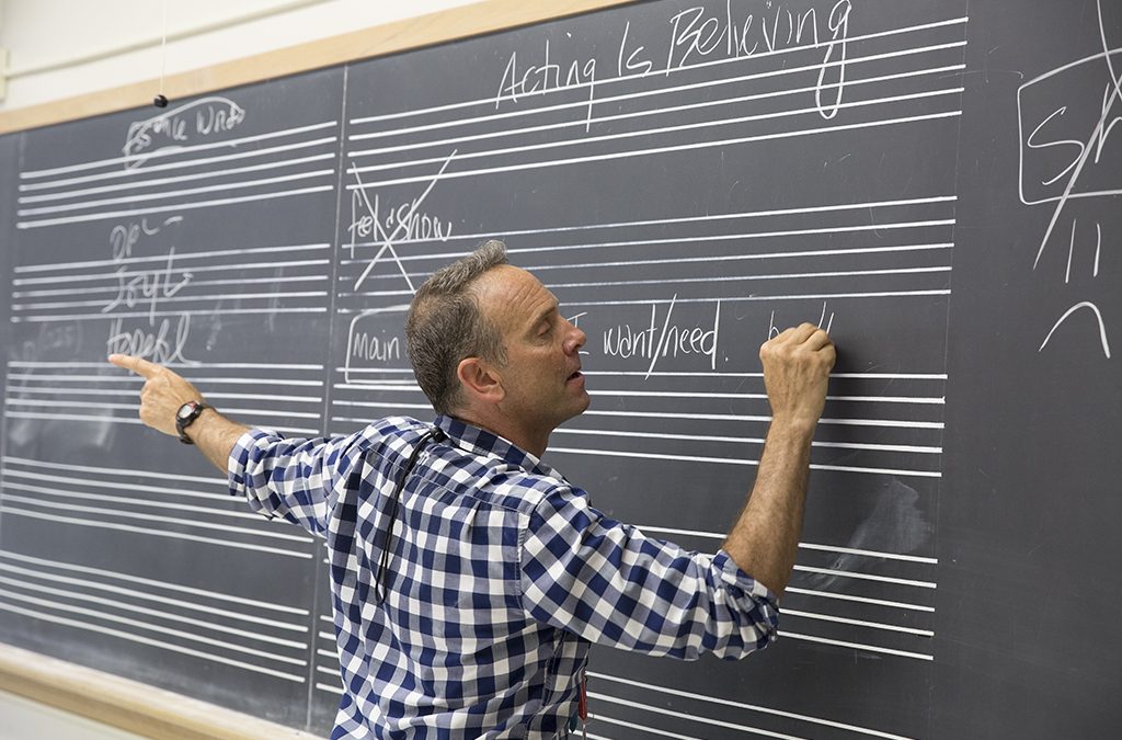 Theatre teacher at blackboard