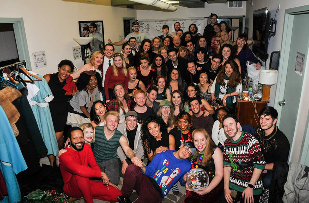 The cast of the 10th annual Joe Iconis Christmas Extravaganza gathers backstage.