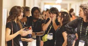 A group of Thespians prepare for adjudication at ITF 2023. 