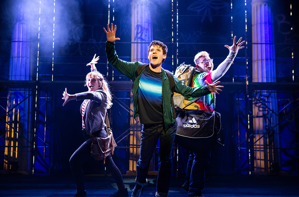 Kristin Stokes, Chris McCarrell, and Jorrel Javier in The Lightning Thief.