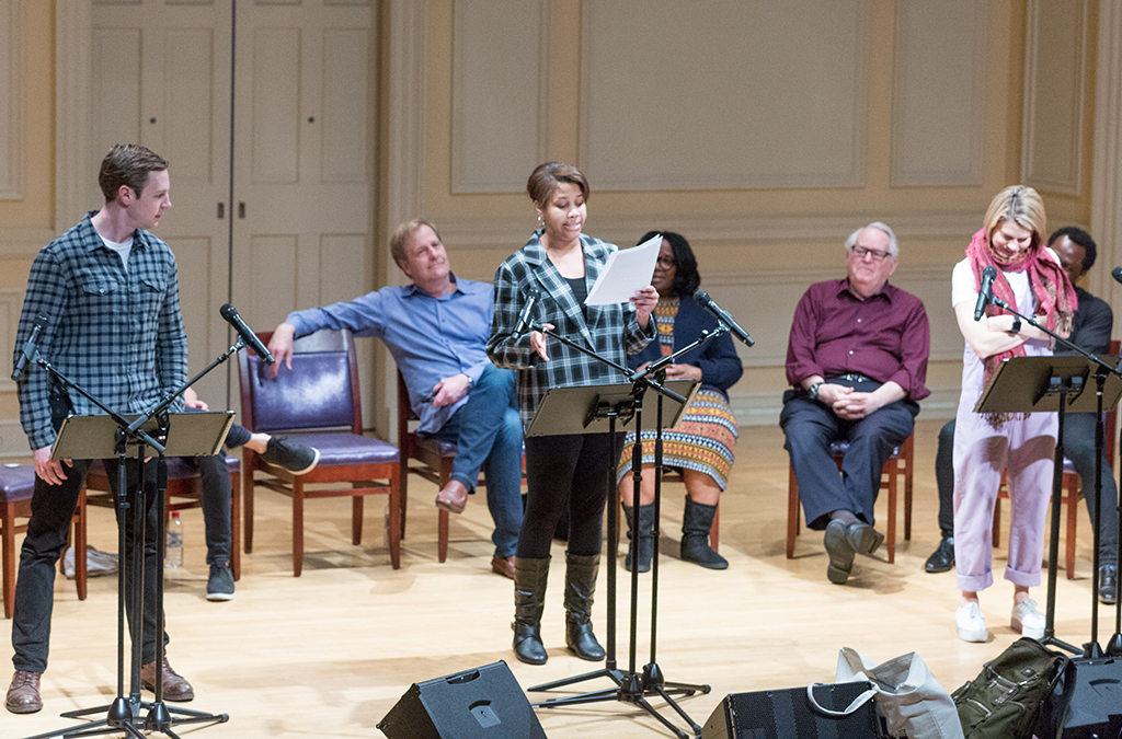 Democracyworks winner Brannon Evans (center) with the Broadway cast of To Kill a Mockingbird.