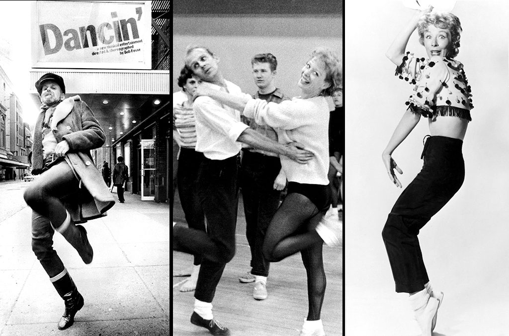 Bob Fosse in front of the Dancin’ marquee (1978), Fosse and Gwen Verdon rehearsing New Girl in Town (1957), and Verdon in the film of Damn Yankees (1958). All photos courtesy of Photofest.
