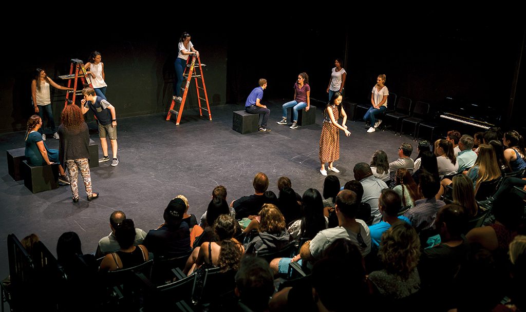 Students in the acting intensive present final presentations during the Summer Theatre Conservatory at USC