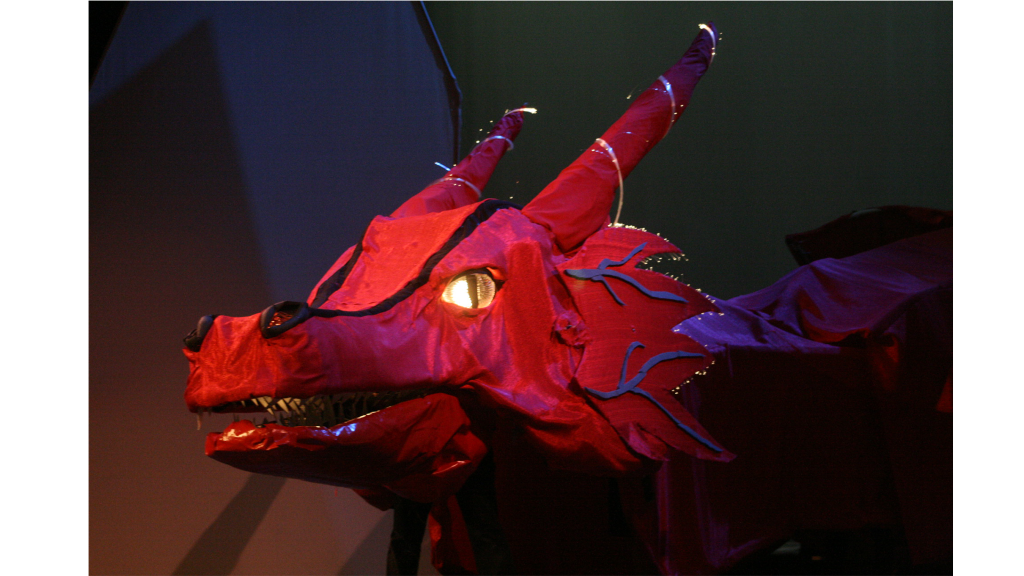 Completed product of dragon head Garcia worked on for Osceola County School for the Arts' production of "The Hobbit". Photo by Tom Davis and courtesy of Luis Garcia.